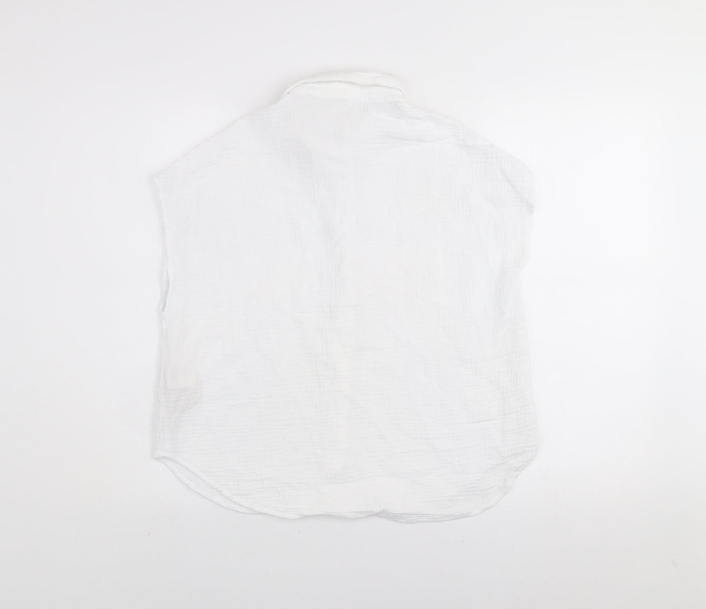 Grace & Mila Women White Cotton Button-Up Sleeveless Shirt M