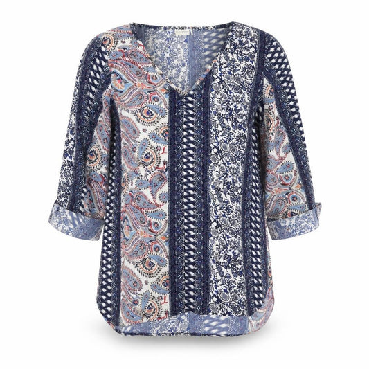 Jacqueline de Yong Womens Blue Paisley Tunic Blouse Size 8