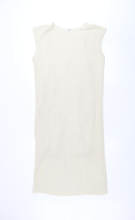 Vilanova Women Ivory Sleeveless Knit Bodycon Dress Size S