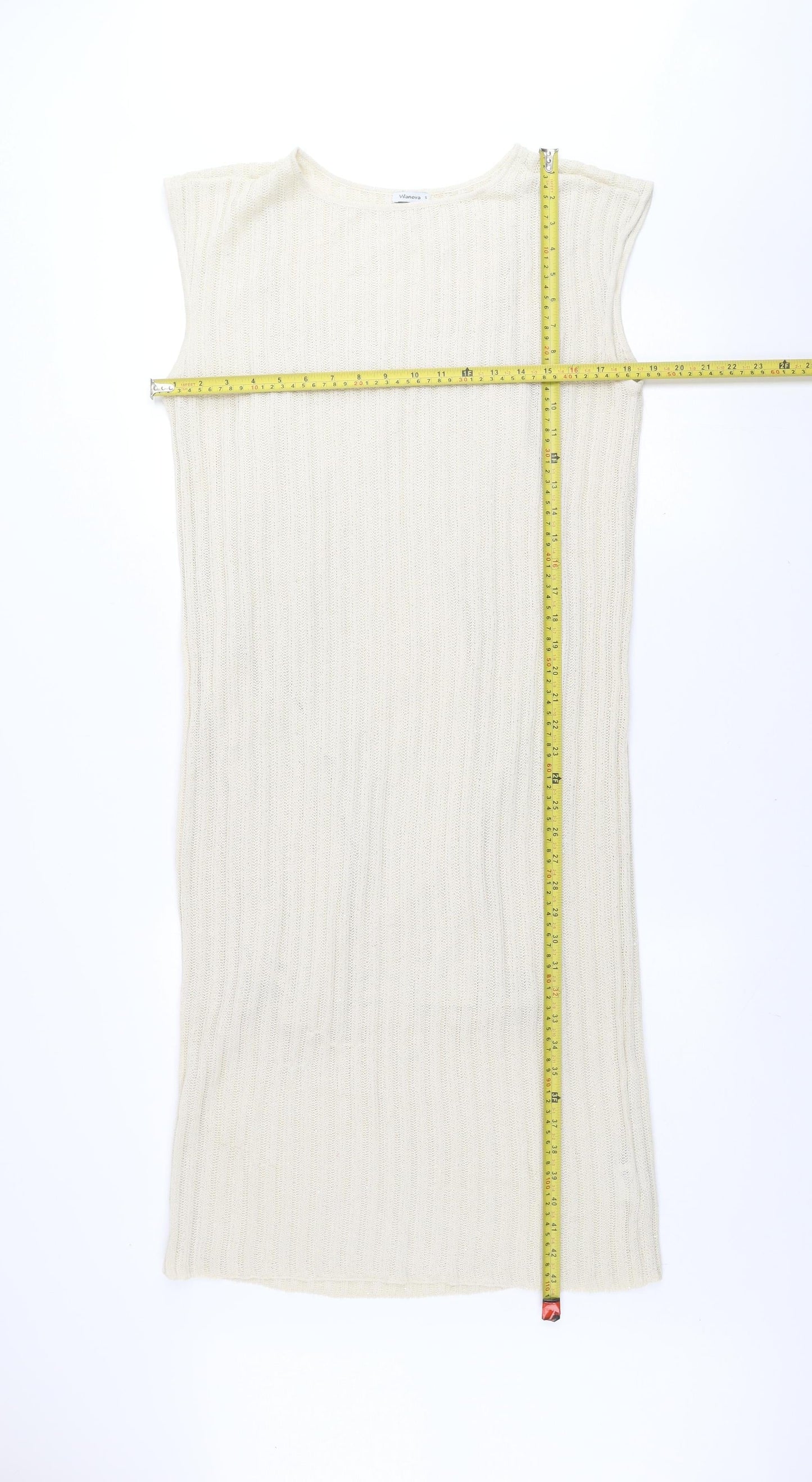 Vilanova Women Ivory Sleeveless Knit Bodycon Dress Size S