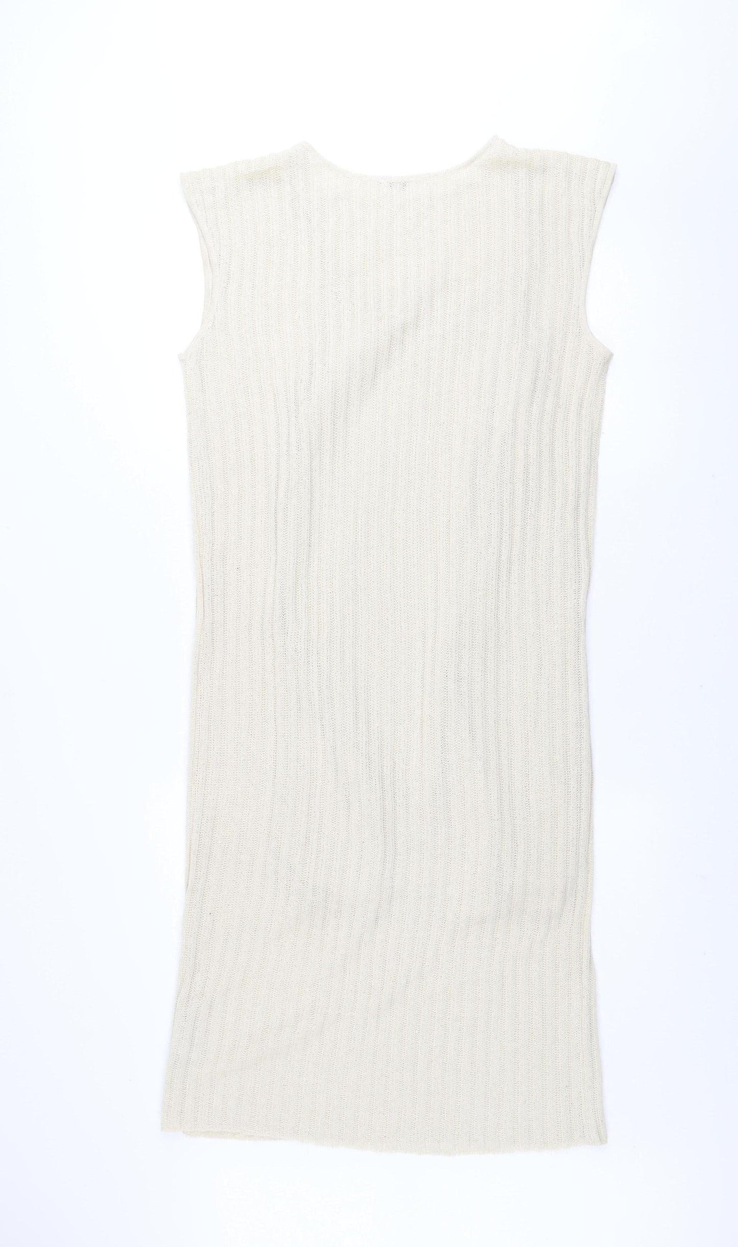 Vilanova Women Ivory Sleeveless Knit Bodycon Dress Size S