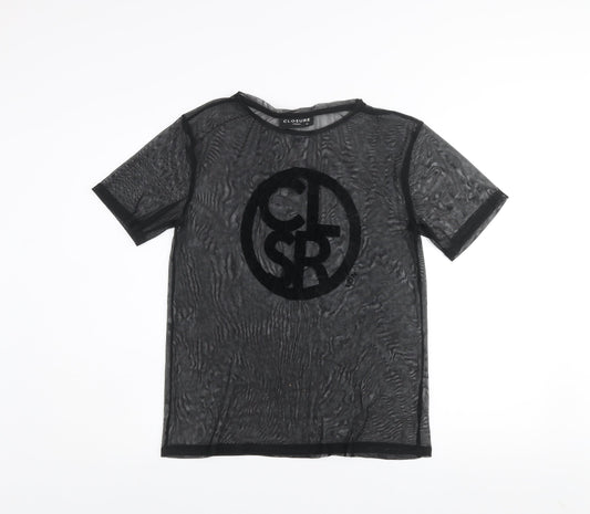 Closure London Black Mesh Short Sleeve Womens T-Shirt Size 12