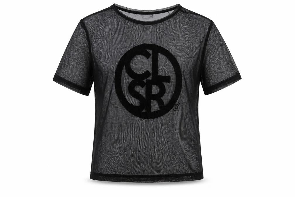 Closure London Black Mesh Short Sleeve Womens T-Shirt Size 12