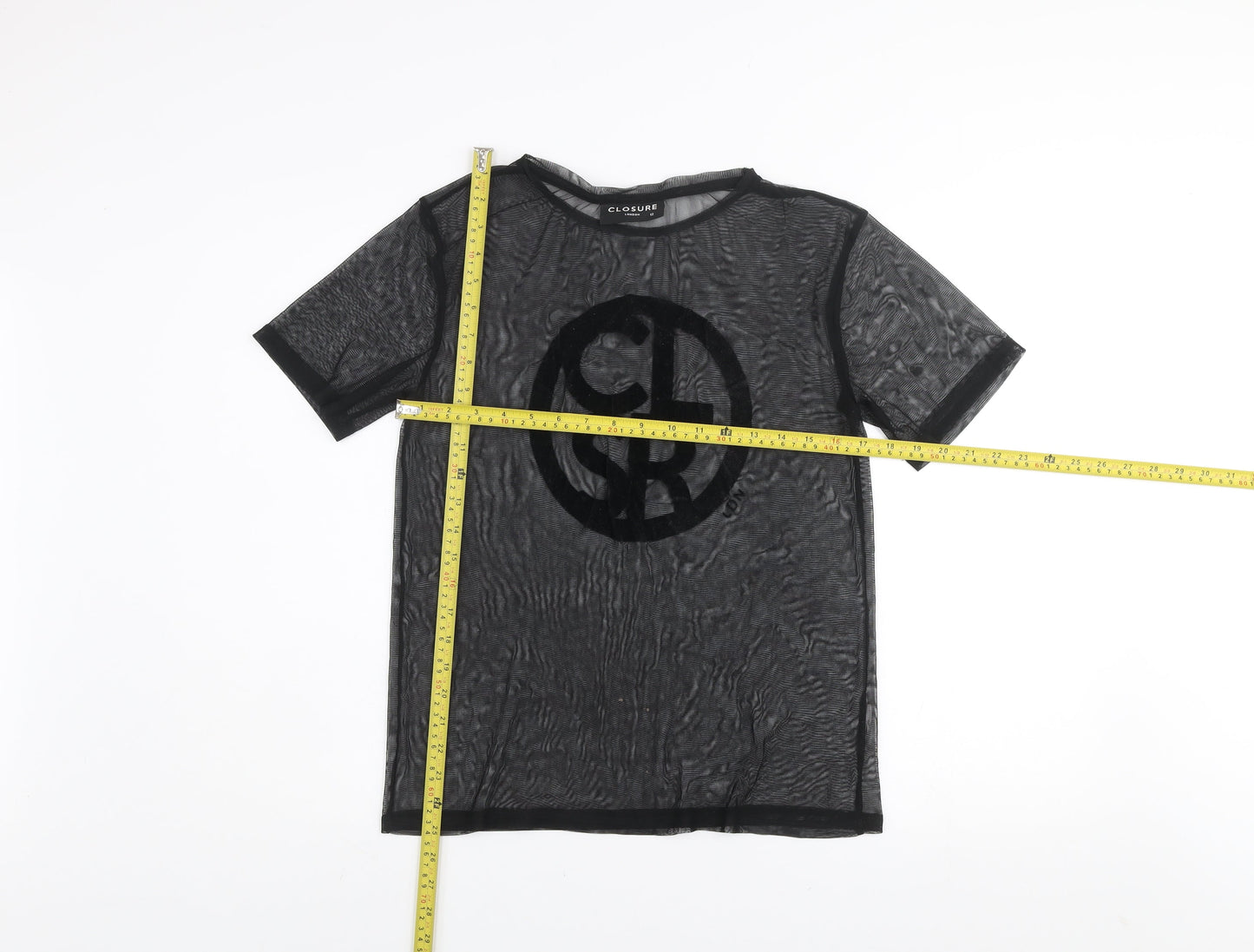 Closure London Black Mesh Short Sleeve Womens T-Shirt Size 12