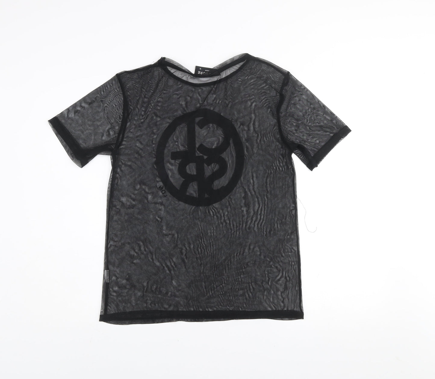Closure London Black Mesh Short Sleeve Womens T-Shirt Size 12