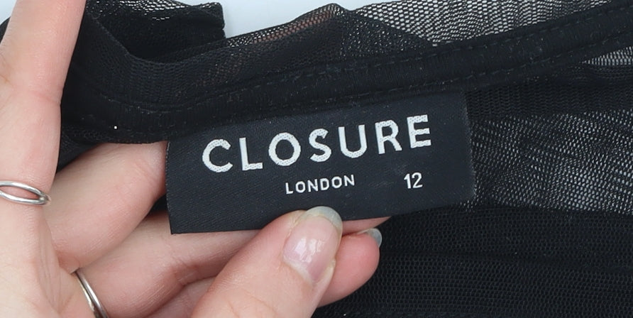 Closure London Black Mesh Short Sleeve Womens T-Shirt Size 12