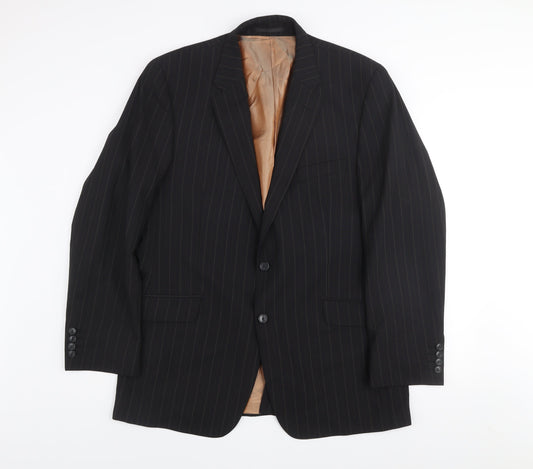 Kartel Men Black 44R Pinstripe Wool Blend Two-Button Blazer