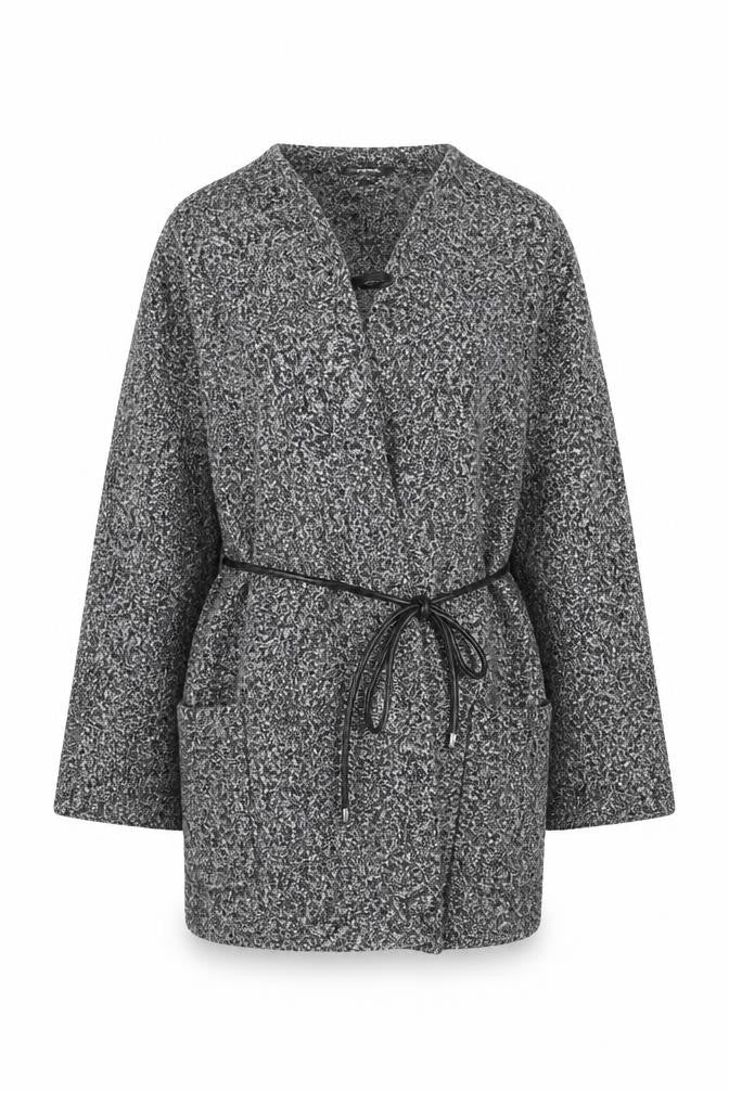 Mystify Women Grey Belted Knit Mid-Length Coatigan Size 18