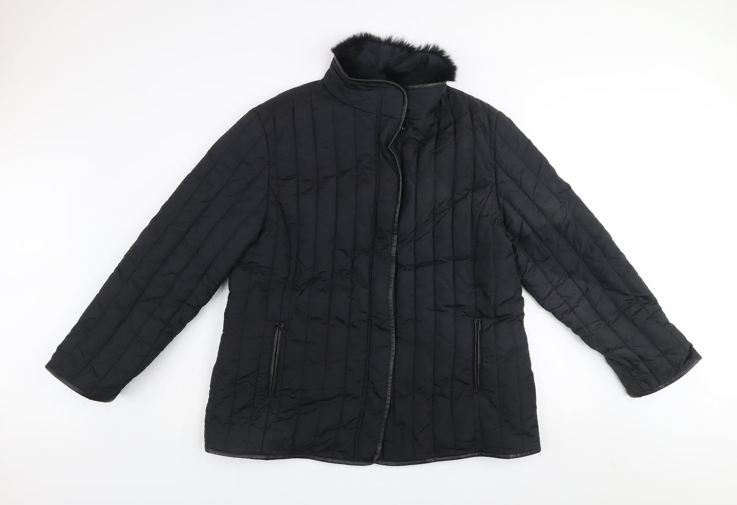 Gold by Michael H Women's Black Quilted Fur Trim Jacket Size 18