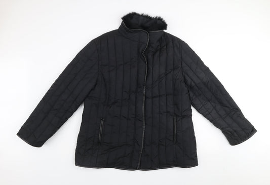 Gold by Michael H Women's Black Quilted Fur Trim Jacket Size 18