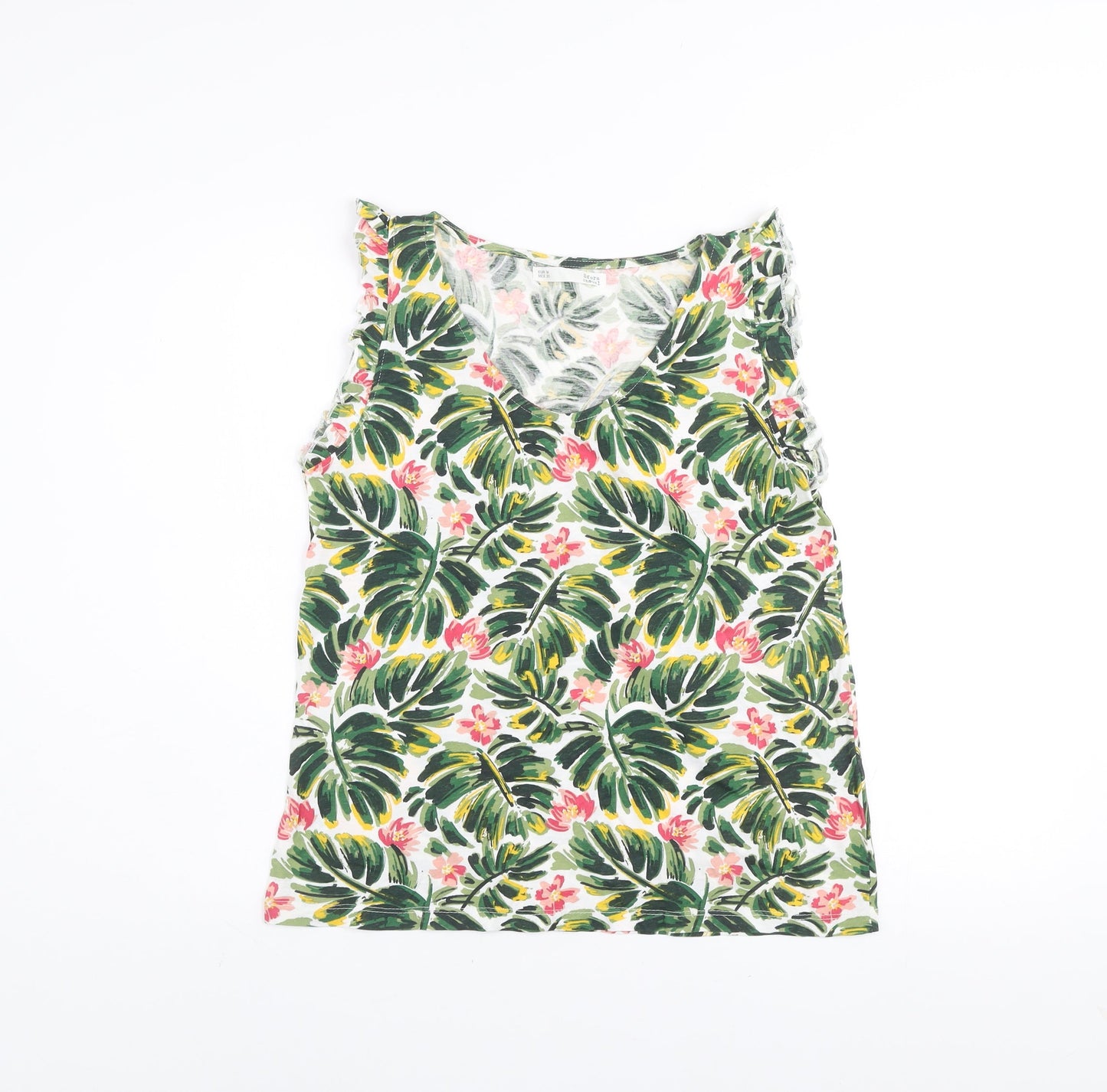 Sfera Women’s Multicoloured Tropical V-Neck Cotton Tank Top Size 12