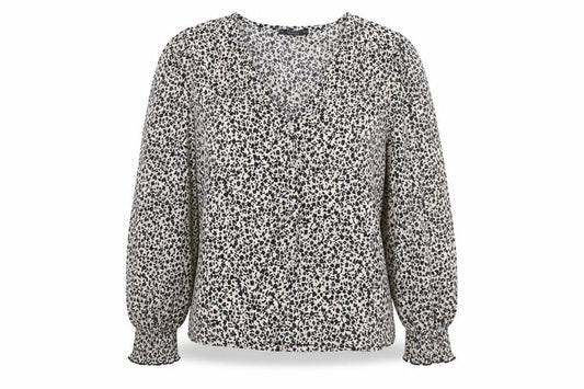 Dunnes Women's Black Floral V-Neck Long Sleeve Tunic Blouse Size M
