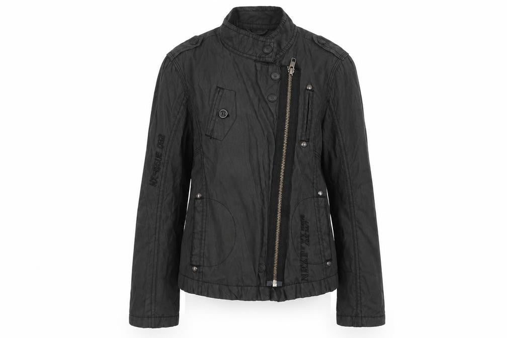 Next Girls Black Biker Jacket 9-10 Years Belted Full Zip Lined Stylish Outerwear