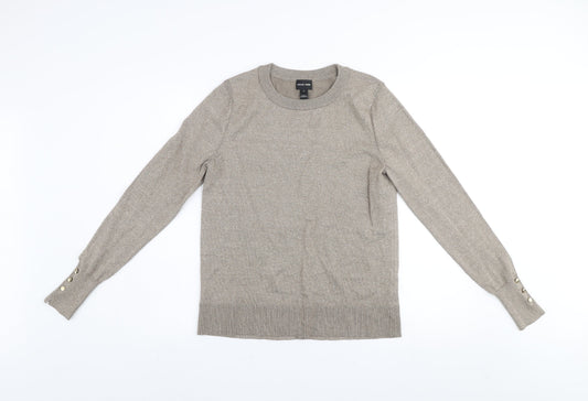 River Island Women’s Beige Glitter Button Cuff Jumper UK 12