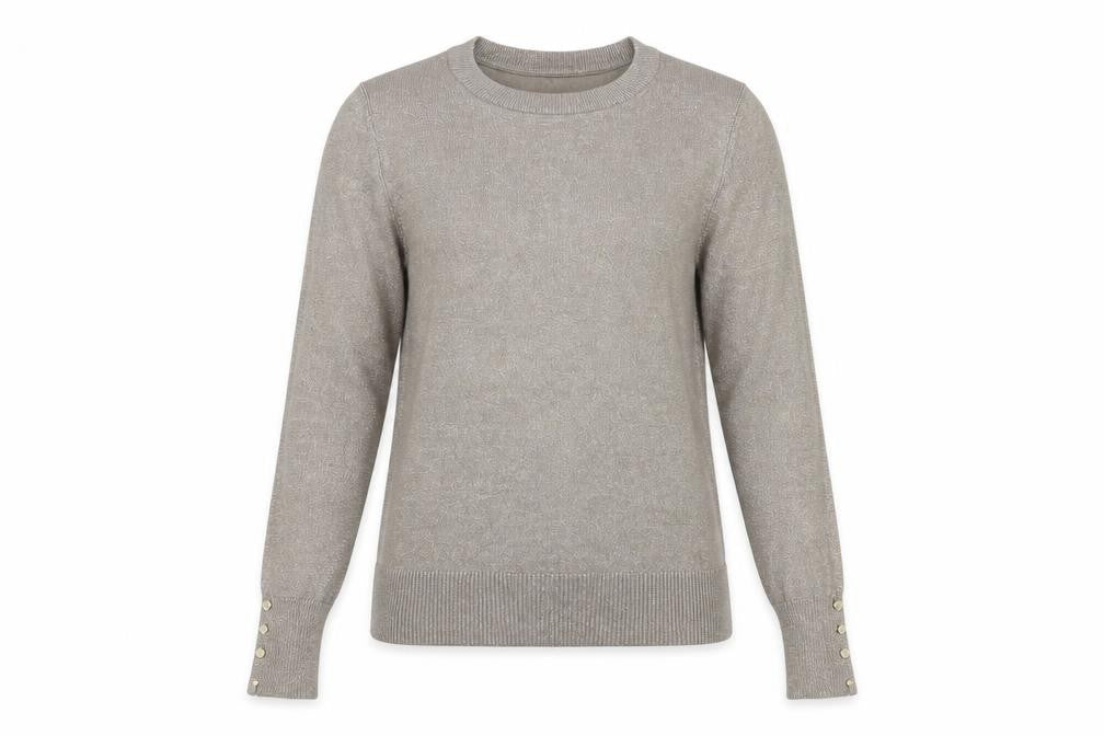 River Island Women’s Beige Glitter Button Cuff Jumper UK 12