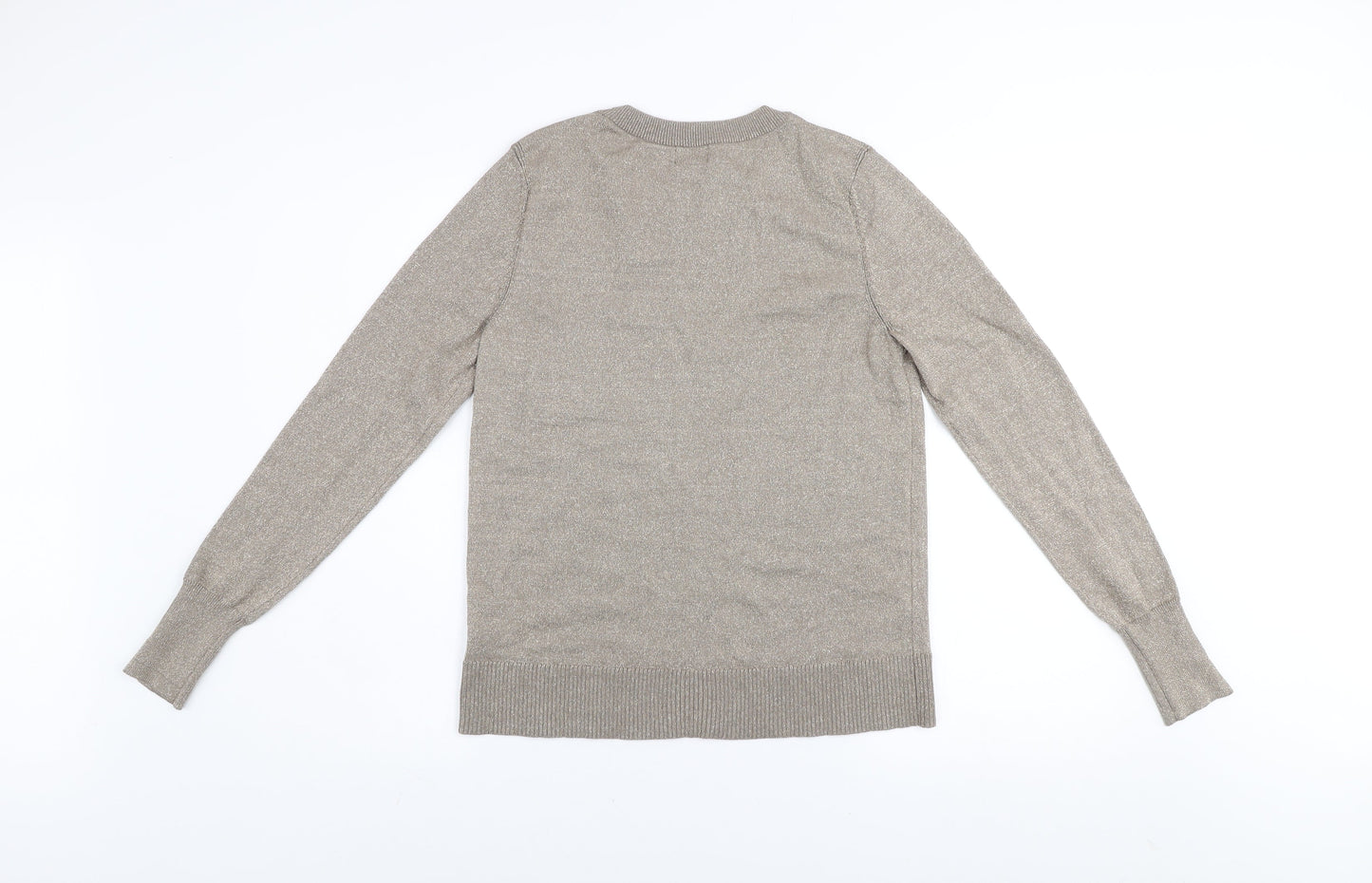 River Island Women’s Beige Glitter Button Cuff Jumper UK 12