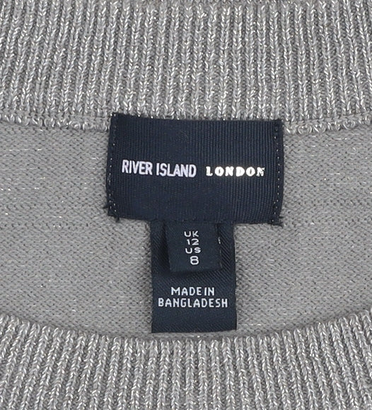 River Island Women’s Beige Glitter Button Cuff Jumper UK 12