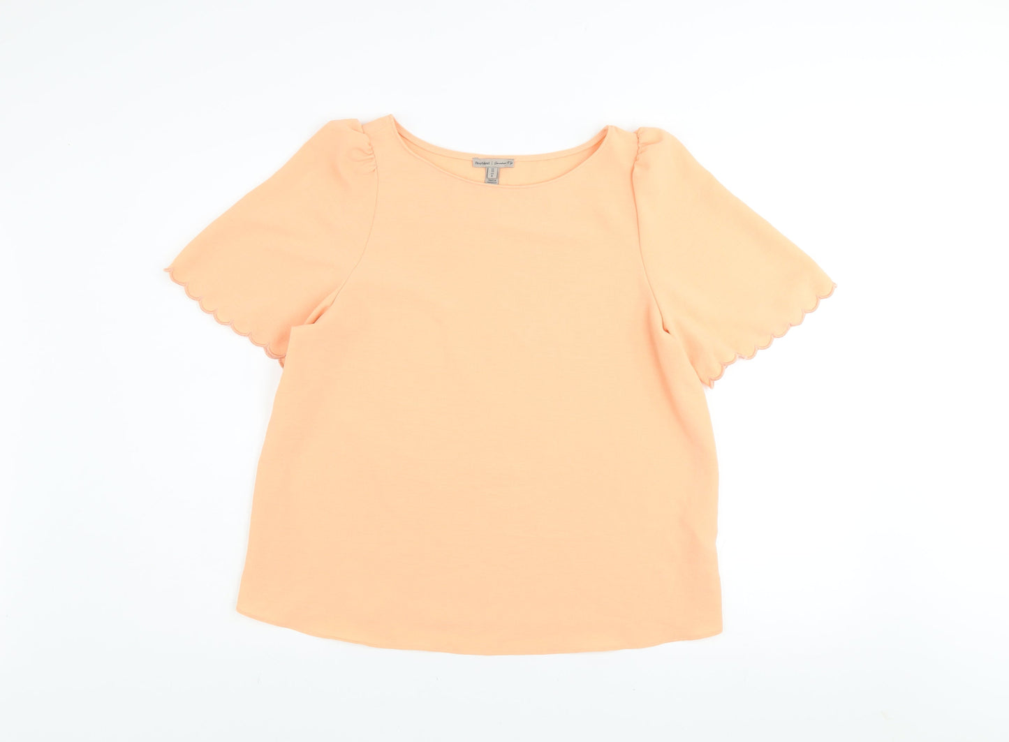 River Island Womens Orange Scalloped Short Sleeve Polyester T-Shirt UK 10