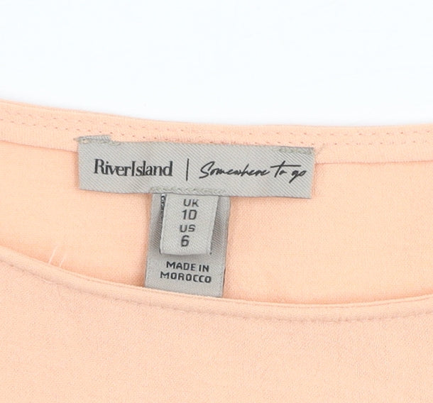 River Island Womens Orange Scalloped Short Sleeve Polyester T-Shirt UK 10