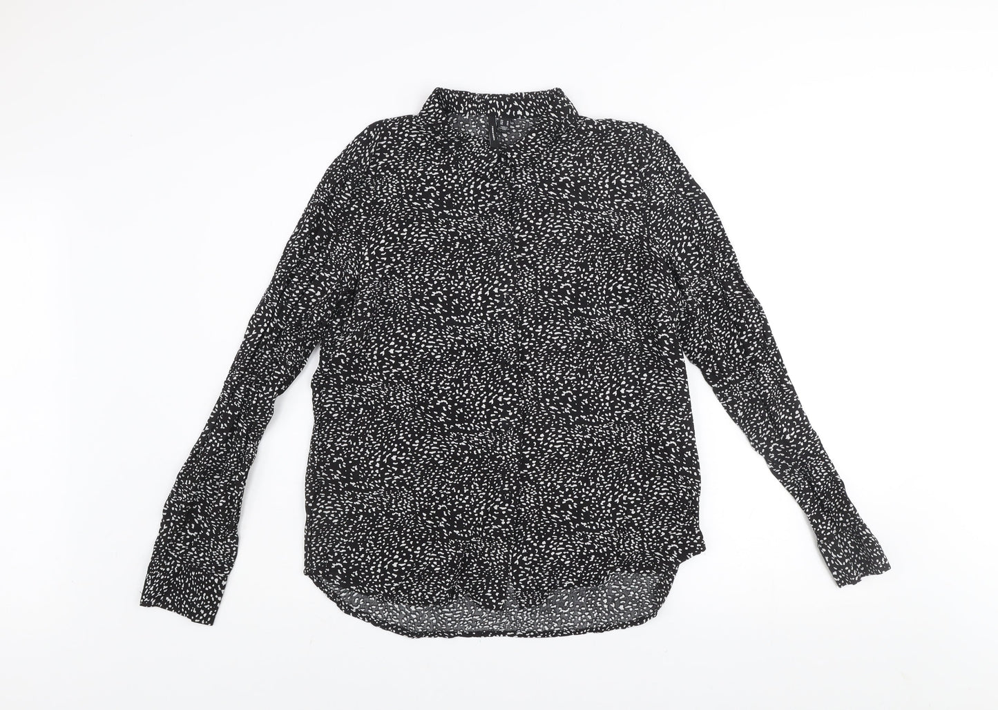Vero Moda Womens Black Animal Print Long Sleeve Button-Up Shirt Size 12