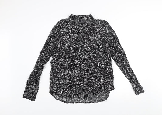 Vero Moda Womens Black Animal Print Long Sleeve Button-Up Shirt Size 12