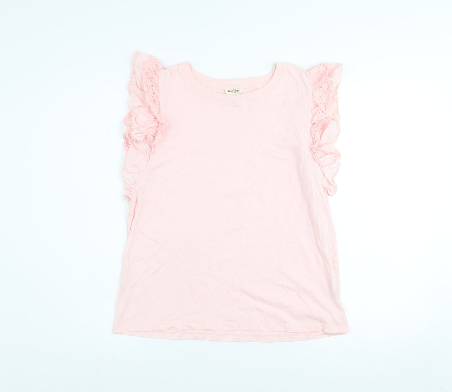 River Island Women’s Pink Ruffle Sleeve Cotton T-Shirt Size 12