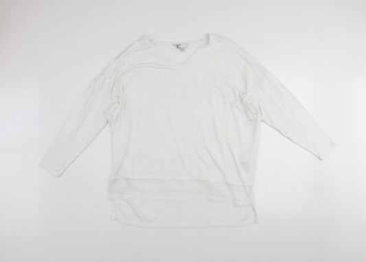 Friends Like These Women White V-Neck Tunic Blouse UK 10 Long Sleeve