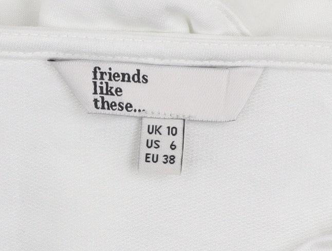Friends Like These Women White V-Neck Tunic Blouse UK 10 Long Sleeve