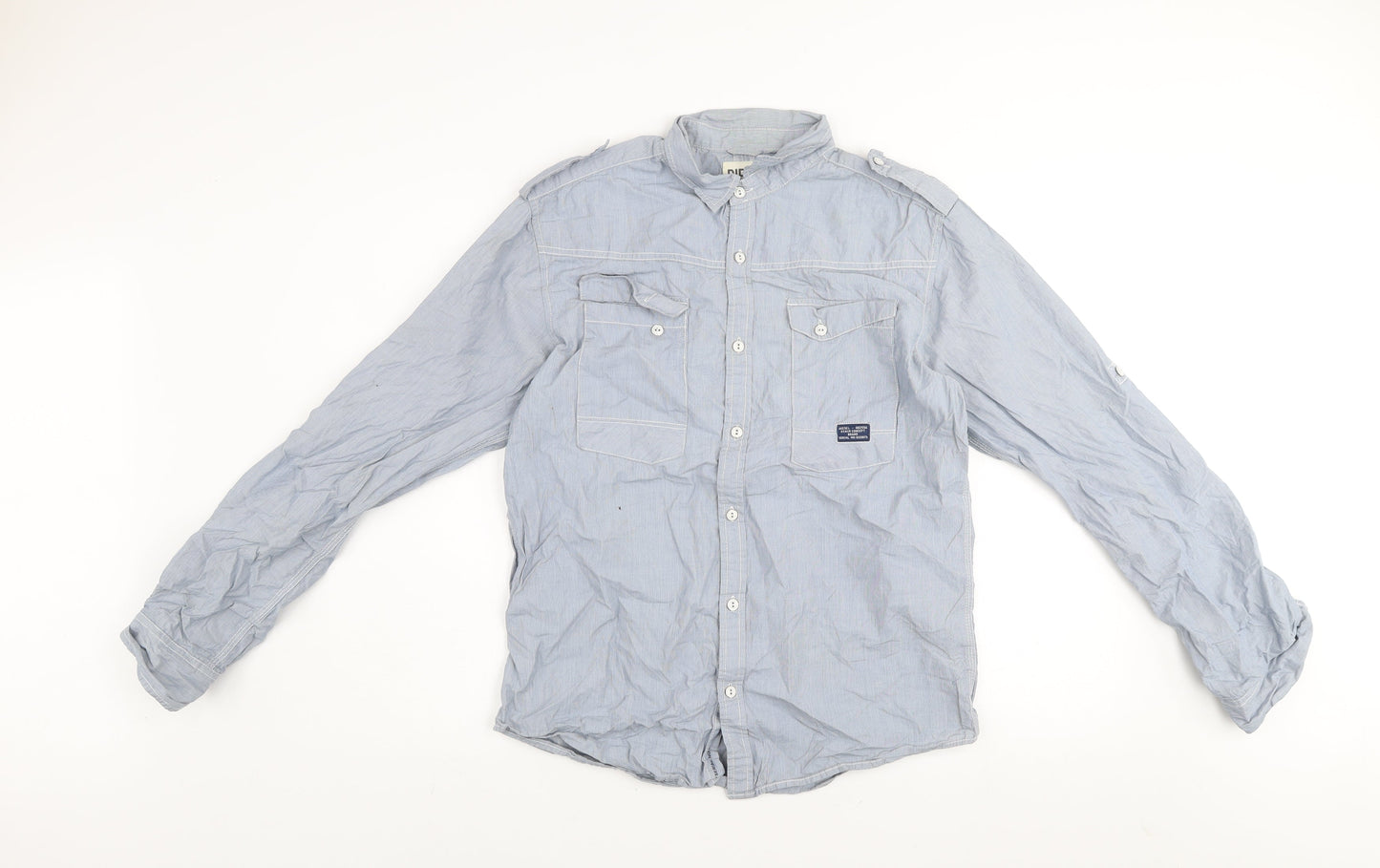 Diesel Men's Blue Stripe Button-Up Long Sleeve Cotton Shirt Size M