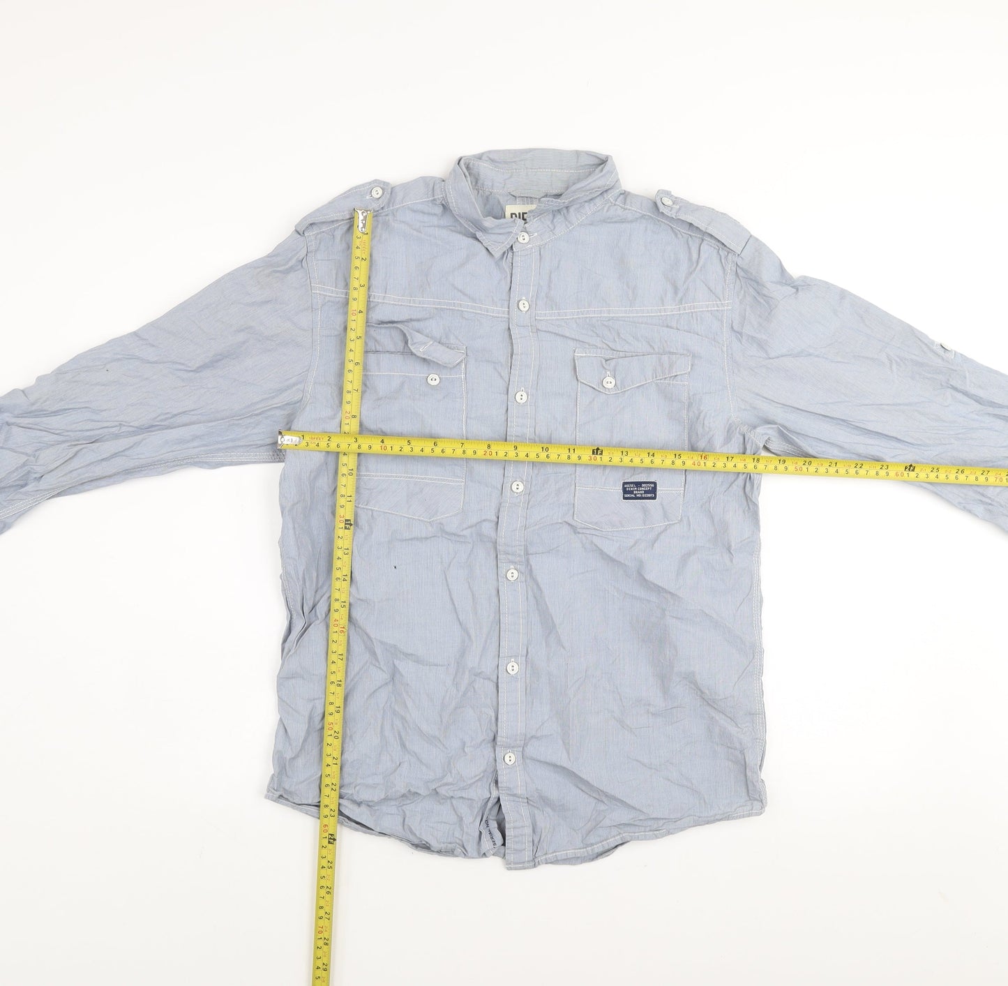 Diesel Men's Blue Stripe Button-Up Long Sleeve Cotton Shirt Size M