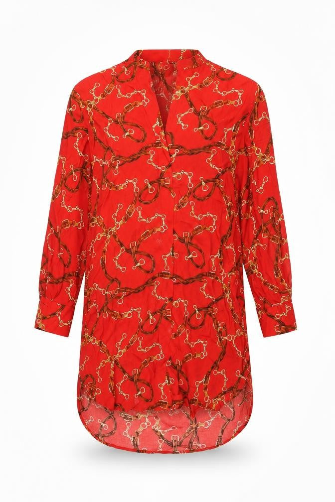 Zara Basic Women Red XS Viscose Shirt Dress Long Sleeve Classic Print