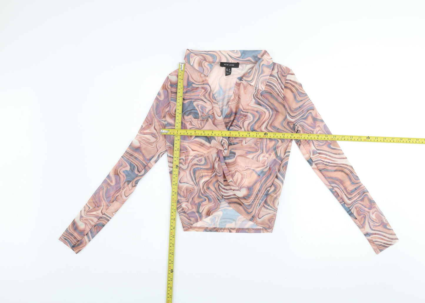 New Look Women’s Multicoloured Mesh Wrap Blouse UK 10 Long Sleeve