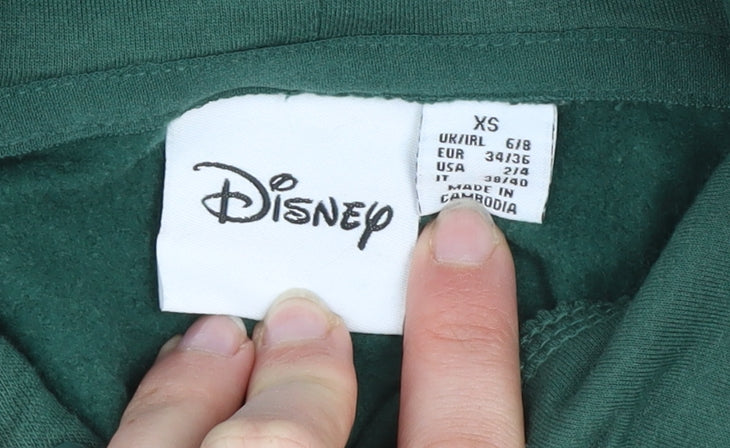 Disney Women’s Green Pooh Bear Pullover Hoodie XS Cotton Blend