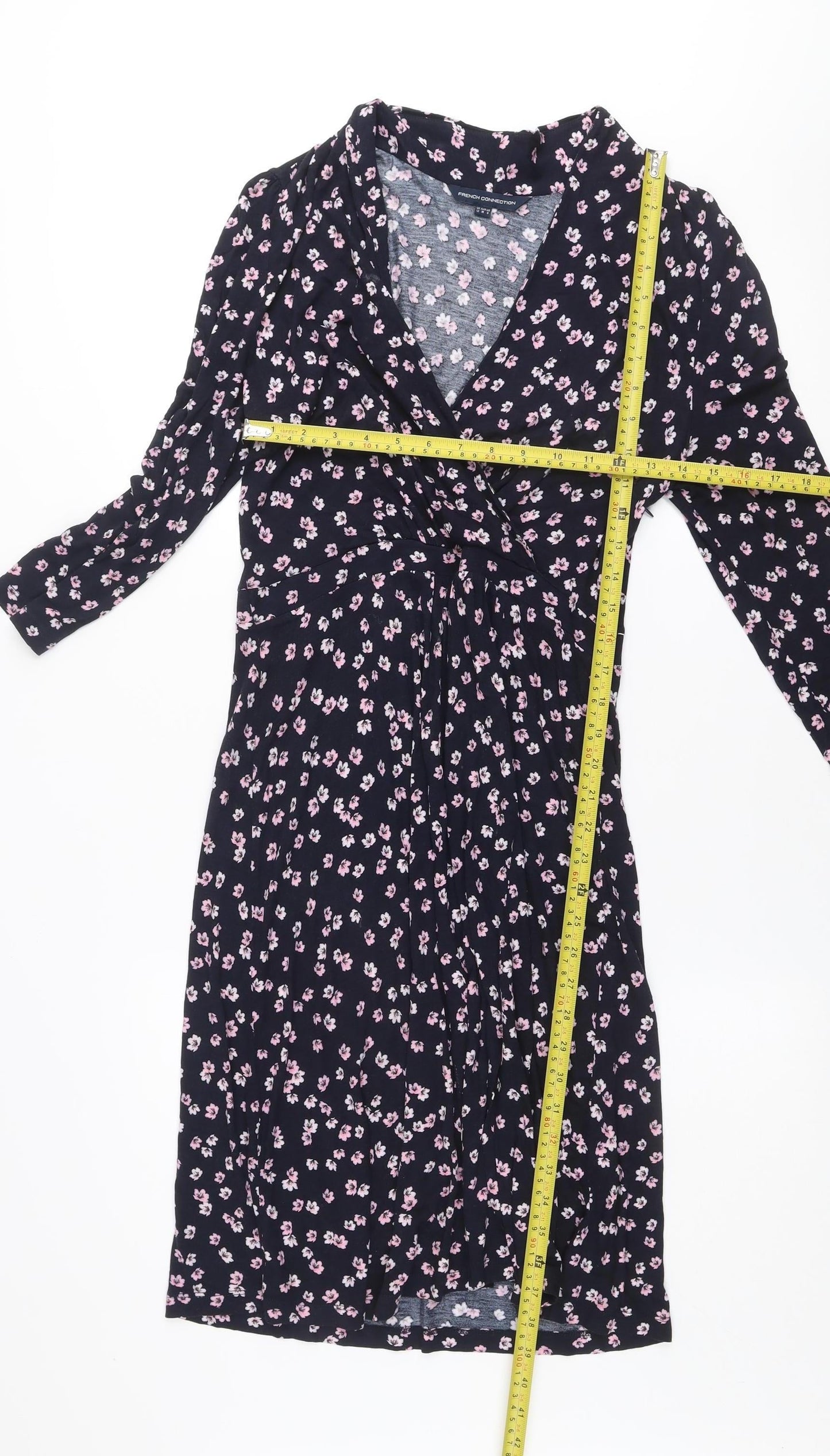 French Connection Women’s Blue Floral Wrap Dress Size 12 Viscose