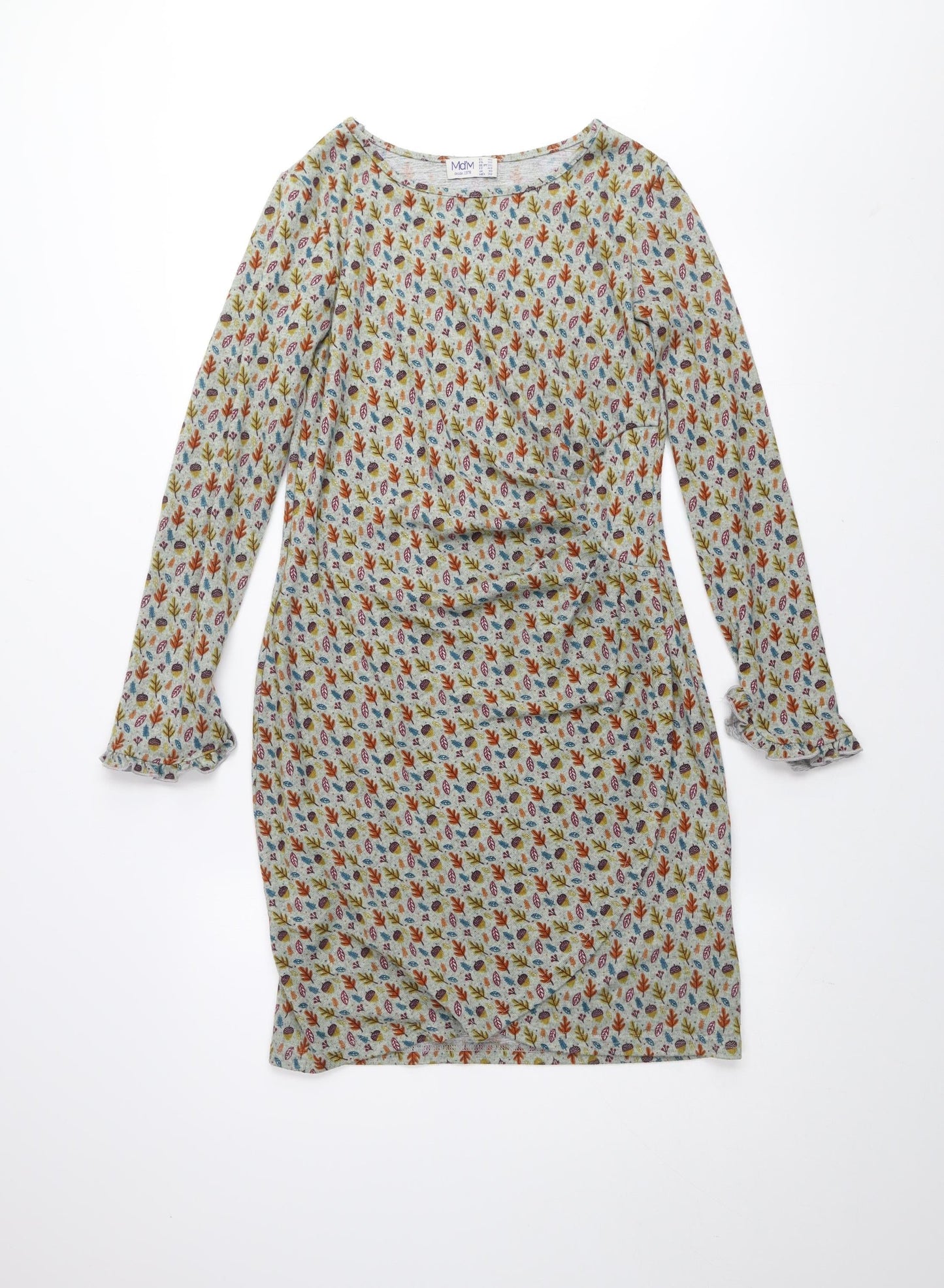 Md'M Women’s Multicoloured Floral Bodycon Dress Size 10 Long Sleeve Autumn Knit