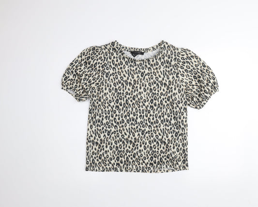 New Look Women’s Beige Leopard Print Puff Sleeve T-Shirt UK 14
