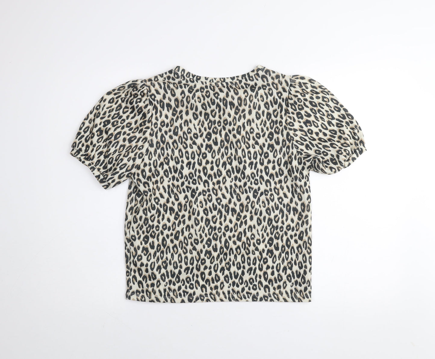 New Look Women’s Beige Leopard Print Puff Sleeve T-Shirt UK 14