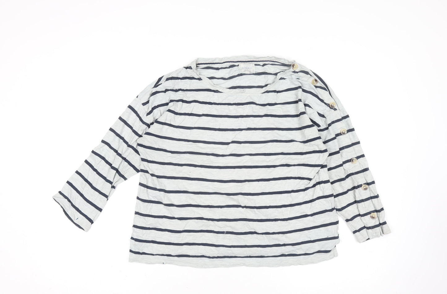 FatFace Women’s Blue White Striped 3/4 Sleeve Nautical Cotton Top Size 12