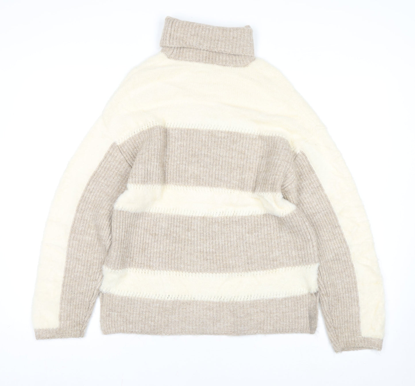 Love & Roses Women's Beige Roll Neck Striped Knit Jumper Size 10