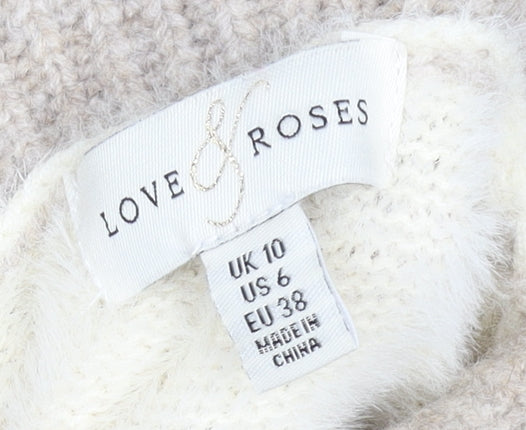 Love & Roses Women's Beige Roll Neck Striped Knit Jumper Size 10