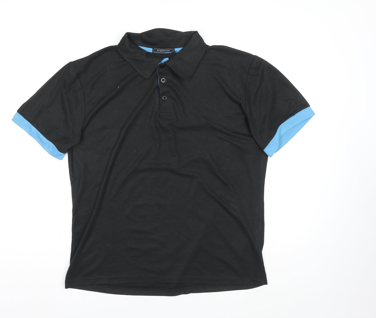 SIIMHWRSS Men's Black Polo Shirt Size M Short Sleeve Polyester