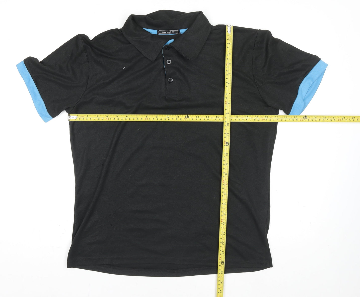 SIIMHWRSS Men's Black Polo Shirt Size M Short Sleeve Polyester