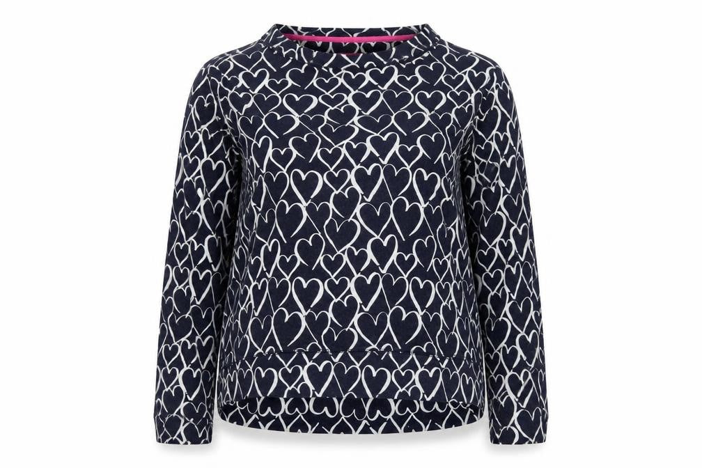 Joules Women's Blue Heart Print Cotton Pullover Jumper UK 10