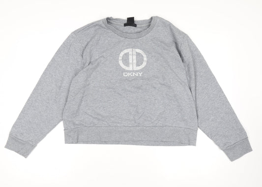 DKNY Women’s Grey Crew Neck Logo Pullover Jumper Size 14
