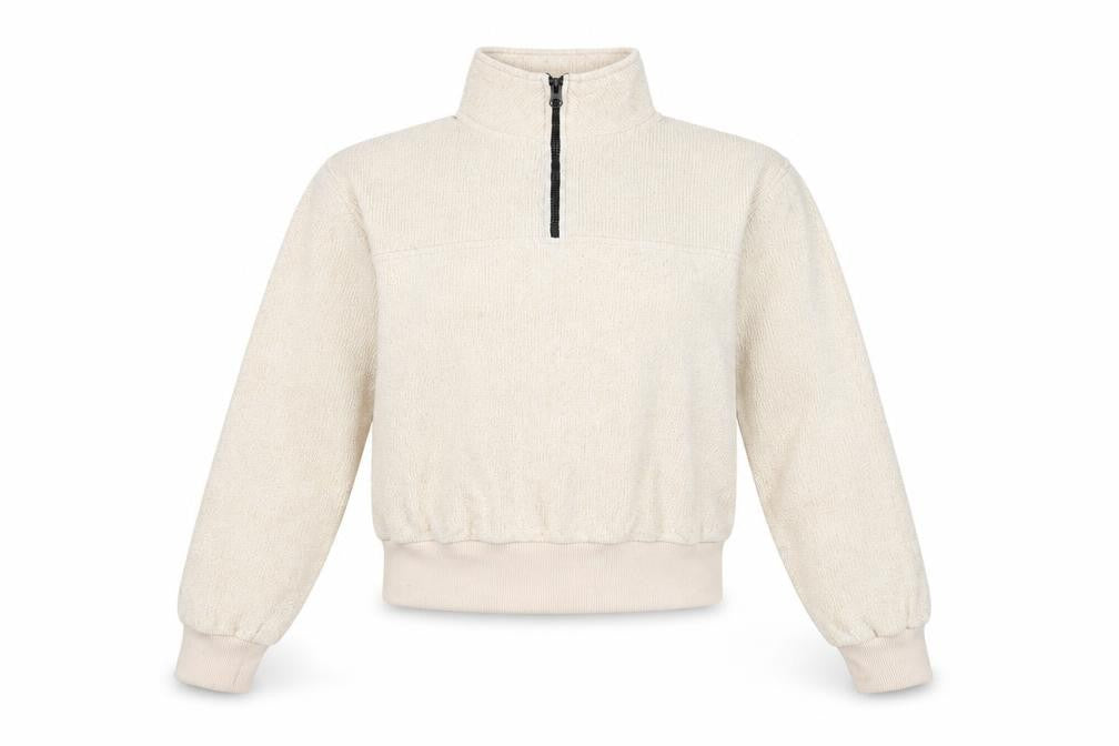 NA-KD Women Beige Half Zip Ribbed Sweatshirt Size S