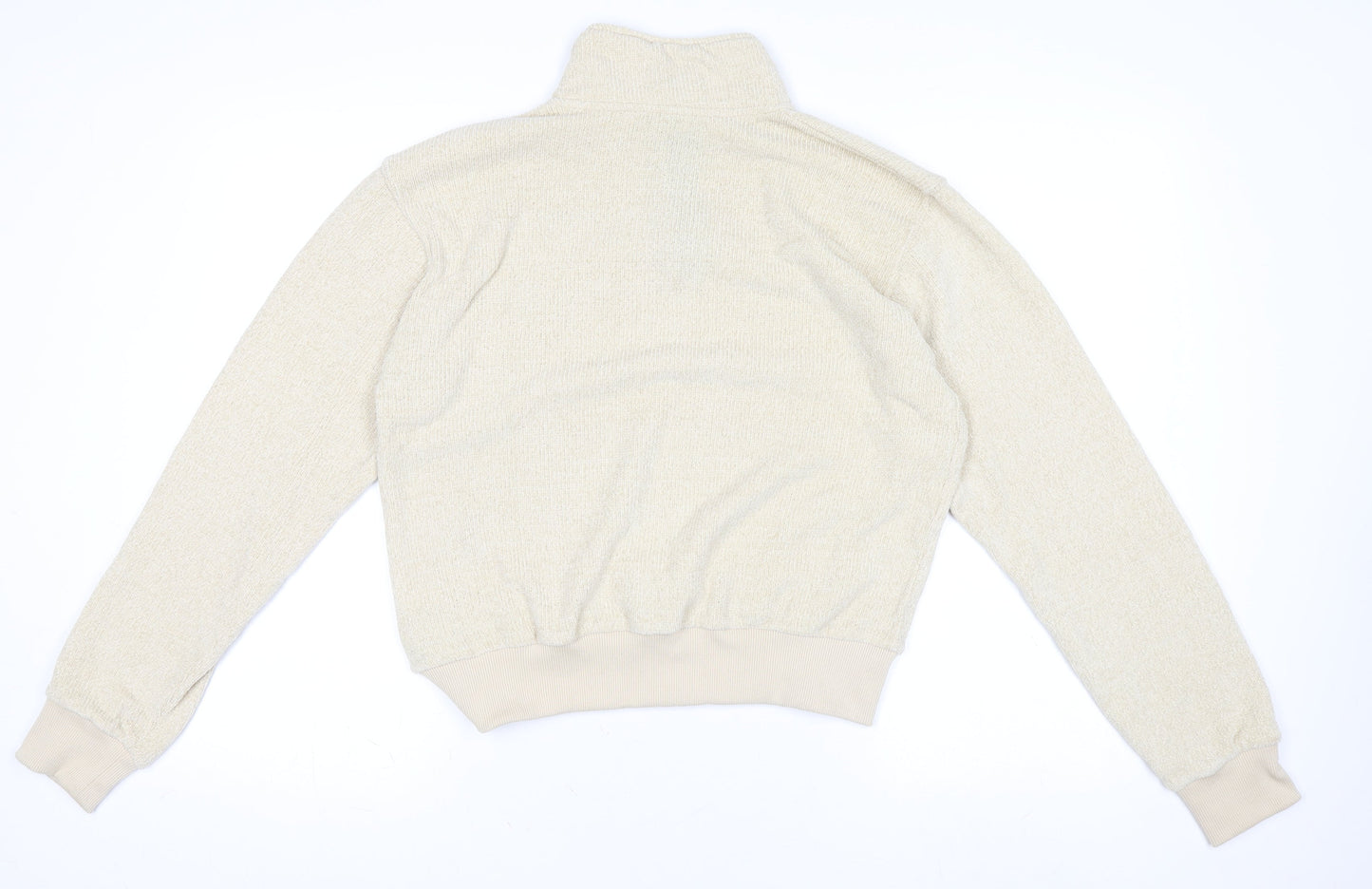 NA-KD Women Beige Half Zip Ribbed Sweatshirt Size S