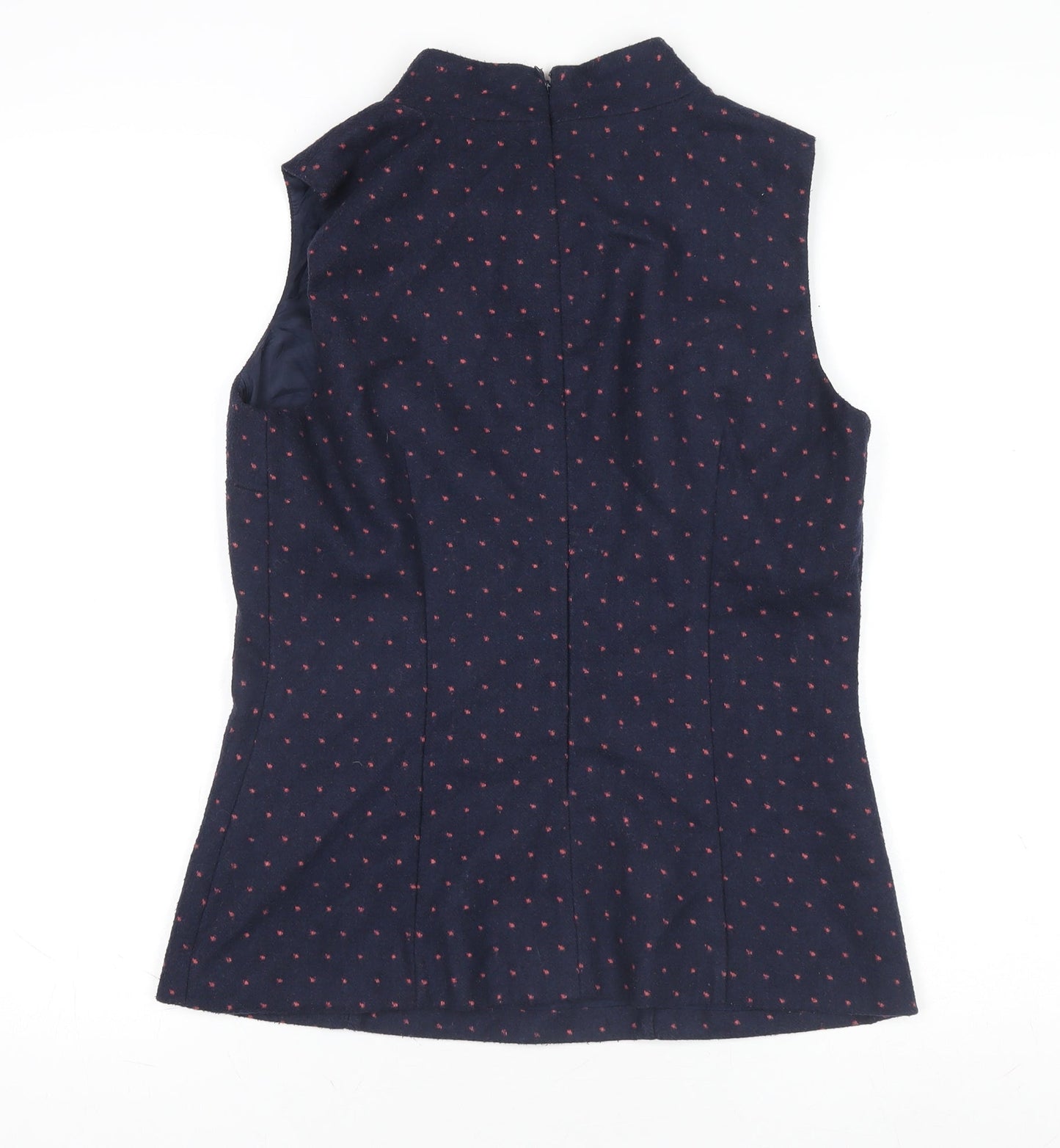 Kew 159 Women's Blue Polka Dot Wool Sleeveless Mock Neck Blouse Size 12
