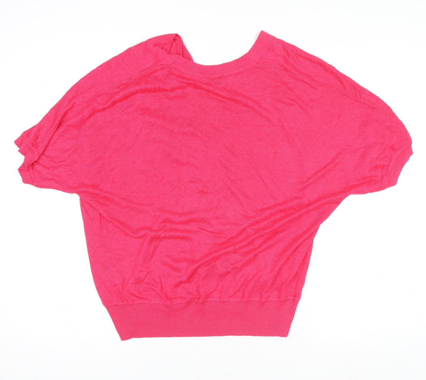 Phase Eight Women's Pink Linen Blend V-Neck Short Sleeve Wrap Blouse Size L