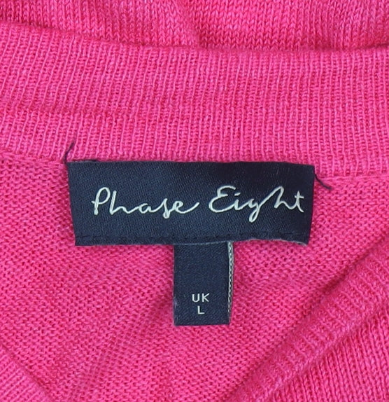 Phase Eight Women's Pink Linen Blend V-Neck Short Sleeve Wrap Blouse Size L