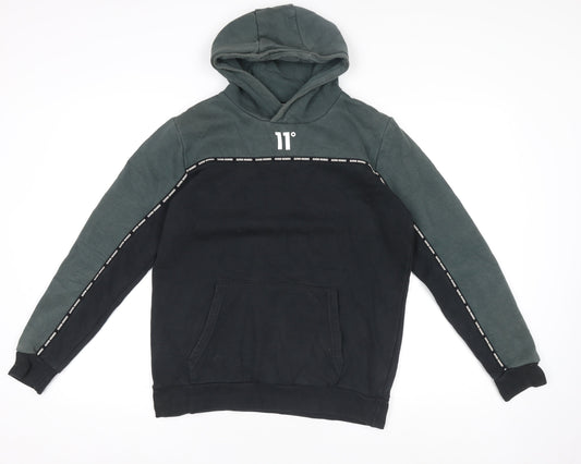 Eleven Degrees Boys Black Green Pullover Hoodie 13-15 Years Cotton Blend